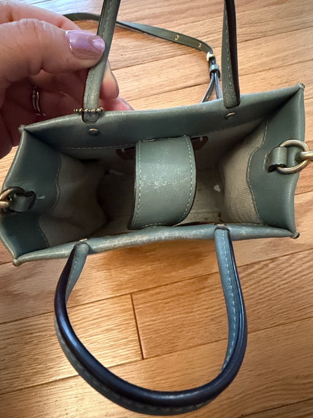 Coach Olive Leather Mini Crossbody Tote in Sage Green - Picture 2 of 8